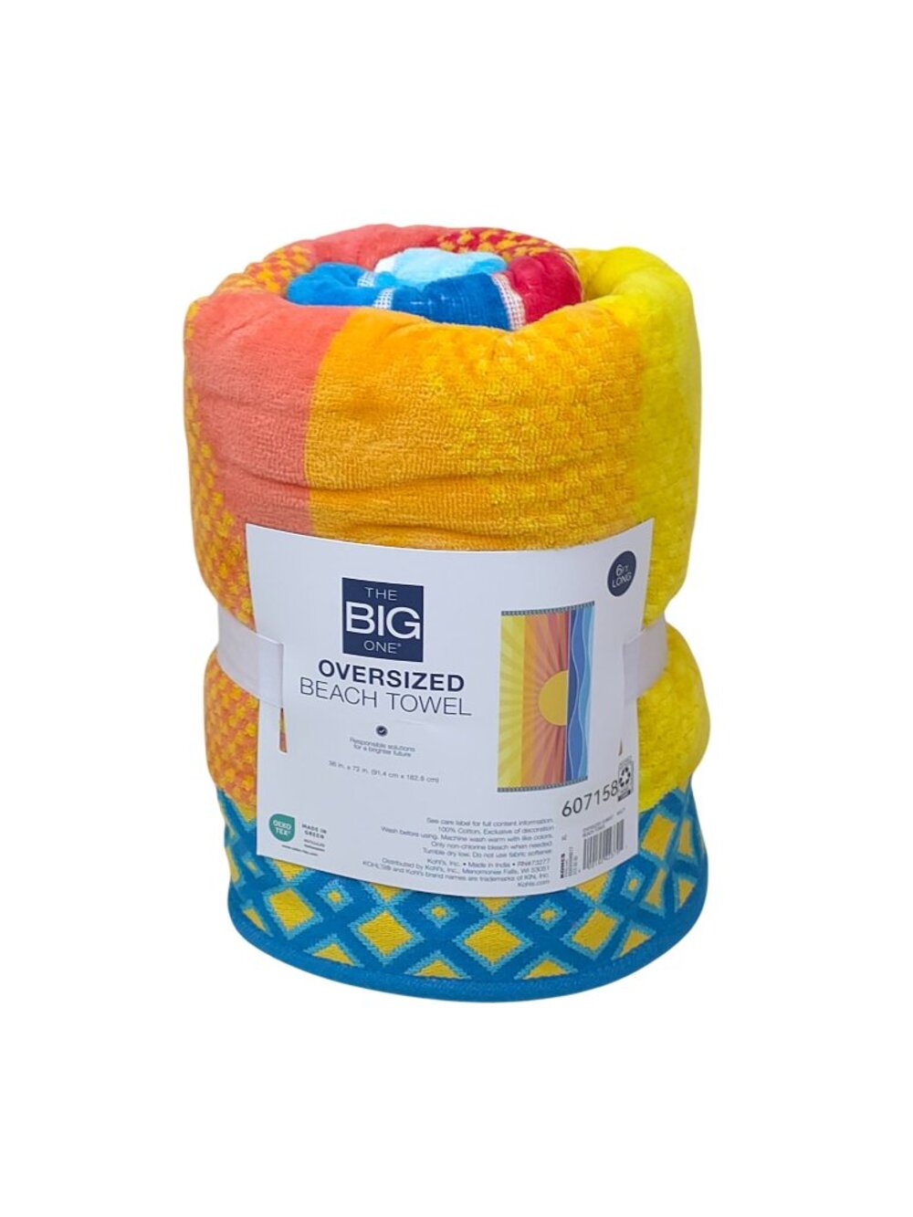 The Big One Oversized Sunset Cotton Beach Towel 36" X 72" Yellow & Blue